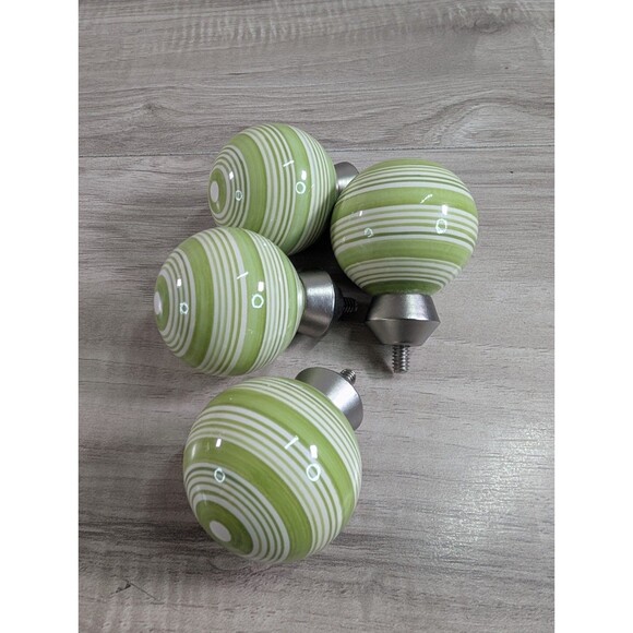 Lot of 8 Pottery Barn Green and White Swirl Curtain Finials + Drapery Tie Backs - Picture 6 of 14